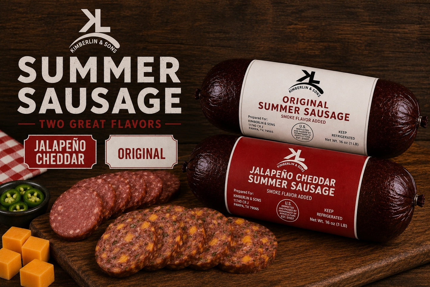 Summer Sausage Original, and Jalapeño & Cheddar Cheese
